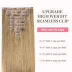 GOO GOO Clip in Hair Extensions Real Human Hair, Remy Human Hair Extensions Clip ins for Women, Natural Human Hair, 14inch 130g 9Pcs, 7 Bronde
