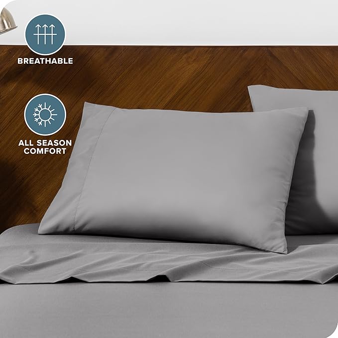 Bare Home Microfiber Pillow Cases - Queen Size Set of 2 - Cooling Pillowcases - Double Brushed - Easy Care - Envelope Closure (Queen Pillowcase Set of 2, Light Grey)