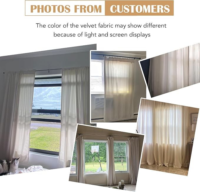 Beauoop Cream Velvet Curtains for Bedroom Living Room 52x108 2 Panels | Soft - Image 7