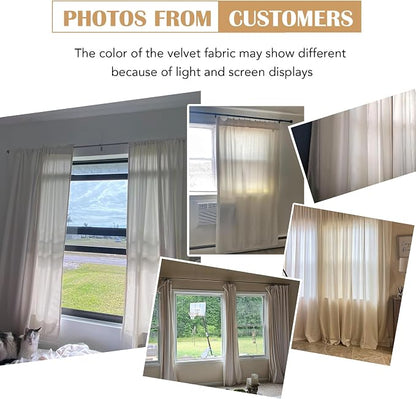 Beauoop Cream Velvet Curtains for Bedroom Living Room 52x96 2 Panels | Soft - Image 7