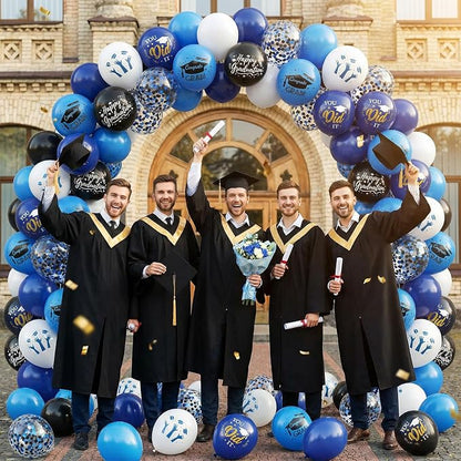 Blue Black White Graduation Balloons, 12 Inch Dark Navy Blue Black Confetti - Image 6