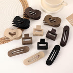 12 Pack Flat Hair Clips for Women-3 Styles Matte Neutral Flat Claw Clips, Black, Blonde,Light Brown & Dark Brown, French Duckbill Styling Accessories (Matte Neutral-3)