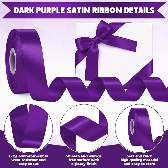 1In 30Yards Dark Purple Satin Ribbon - Image 3