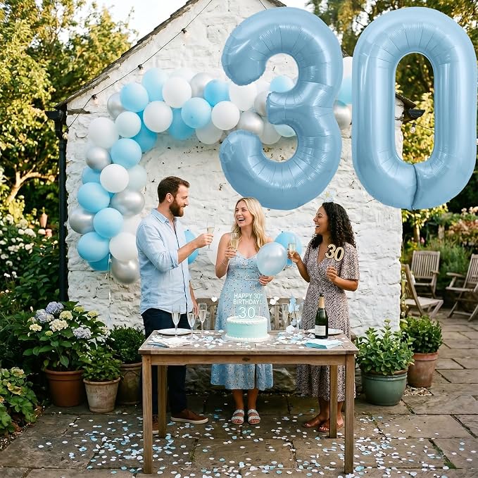 TONIFUL 40 Inch Pastel Blue Number 3 and 0 Foil Balloons Large Mylar Foil Digit - Image 6