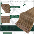 RUNATURE Human Hair Clip in Extensions, 10 Inch Short Clip in Hair Extensions Real Human Hair, Remy Natural Hair for Women, Easy to Apply, 50g 3pcs #10P16 Dark Blonde Highlight Caramel Blonde