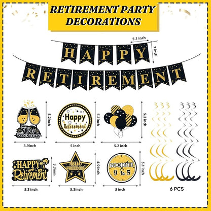 Retirement Party Decorations for Men Women Black Gold Happy Retirement Banner - Image 2