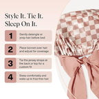 Kitsch XL Satin Bonnet for Sleeping - Softer Than Silk Hair Bonnet For Women - Secure Fit, Adjustable Night Cap For Curly & Textured Hair - Prevents Breakage, Tangles & Thinning - Terracotta Checker