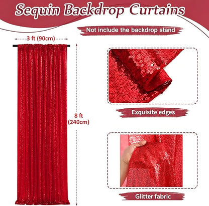 Red Sequin Backdrop Curtains-1 Panel 3FTx8FT Red Backdrop - Image 3