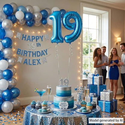 Light Blue Number 19 Balloon 40Inch, Foil Numeral - Image 7
