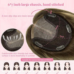 Hair Toppers for Women Real Human Hair, 65g 6x7inch Base Toppers for Women with Thinning 14inch Chocolate Brown Mixed Caramel Blonde Cover Gray Roots Add Volume (#4/27/4Toppers-14inch)