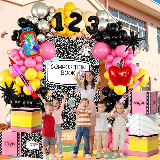 Back to School Balloon Arch Kit, All-in-1 Apple Crayon Bag Foil Balloon - Image 6