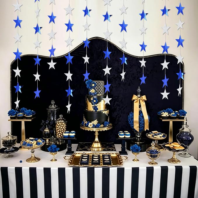 BEISHIDA Blue Silver Star Garland Decor Twinkle Star Banner Backdrop 2026 - Image 4