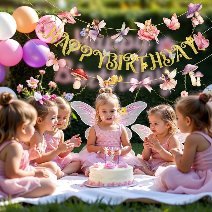 SUNBEAUTY Fairy Birthday Party Banner Fairy Party Decorations Fairy First - Image 9
