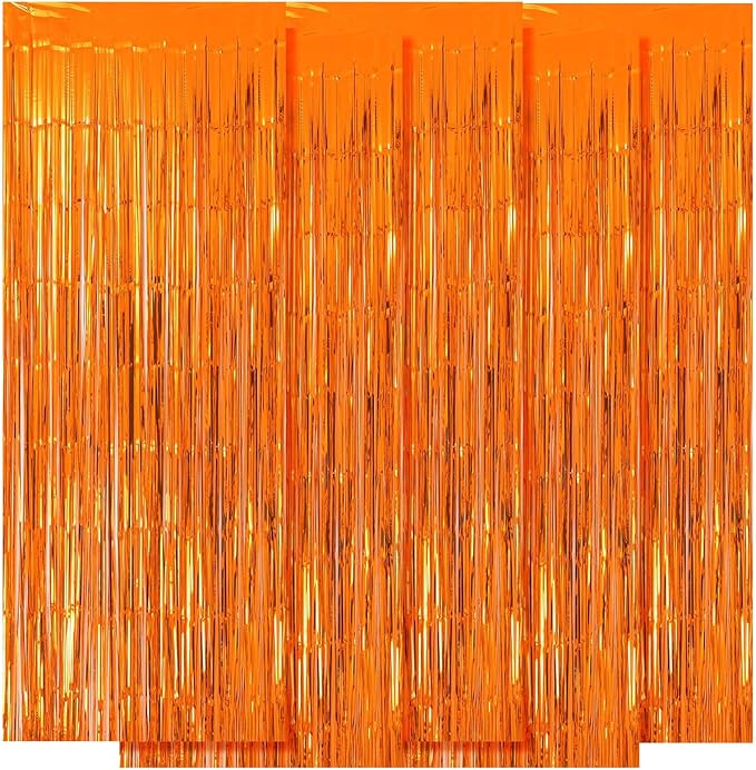 5 Pack Orange Fringe Backdrop 3.2ft x 8.2ft Foil Curtain Tinsel Foil Fringe by Ohiyoo