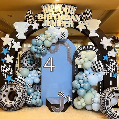 Race Car Balloons Garland Arch Kit, Dusty Blue Balloons Green Black Balloon - Image 3