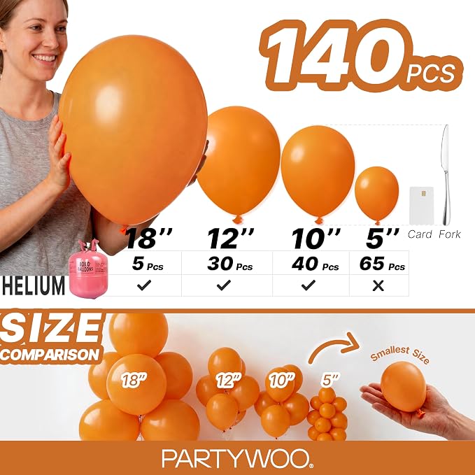 PartyWoo Burnt Orange Balloons 140pcs Different Sizes of 18 12 10 5 Inch - Image 6