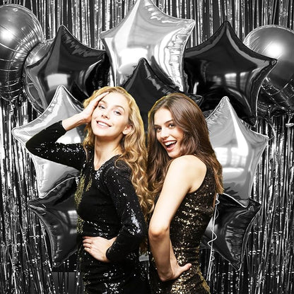 Black Silver Star Foil Balloons, 18 Inch Metallic Black and Silver Stars Balloon - Image 5