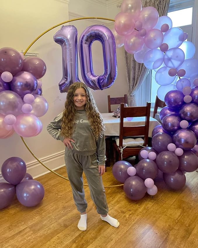 Number 10 Purple Balloons 40 Inch Giant Purple 10 Number Foil Helium Balloons - Image 6