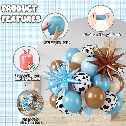 Biapian Cow Print Balloons, 12 Inch Light Blue Brown Cow Balloons Sand White - Image 3