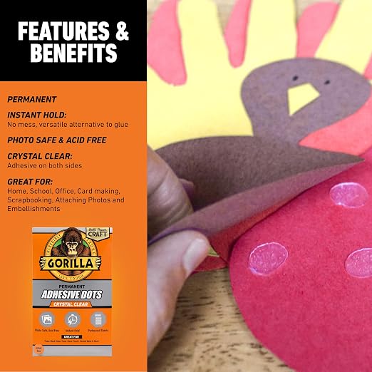 Gorilla Adhesive Dots, Double-Sided Clear | 0.5" Diameter | No Mess | Photo - Image 4