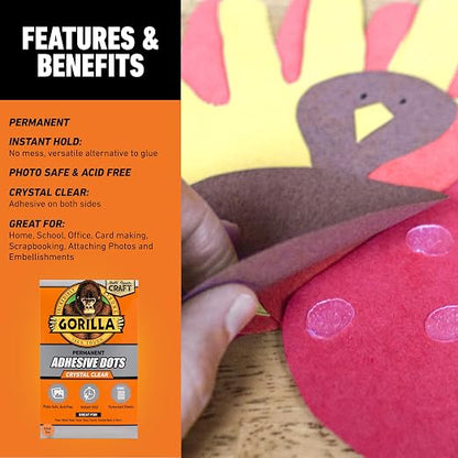 Gorilla Adhesive Dots, Double-Sided Clear | 0.5" Diameter | No Mess | Photo - Image 4