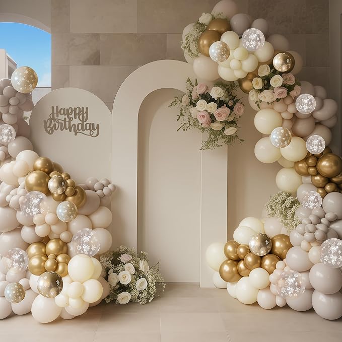 Beige Gold Snowflake Balloons Cream White Sand Gold Metallic Balloons Neutral - Image 6