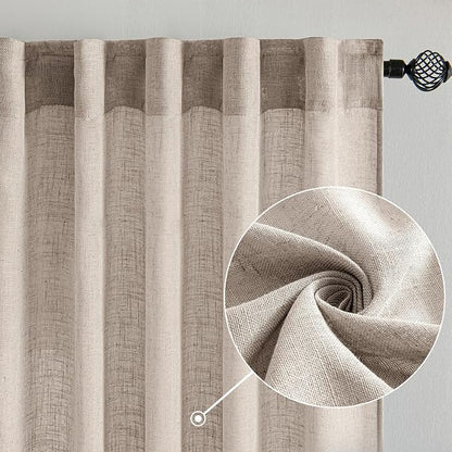 MIULEE Natural Linen Curtains 52x90 Inch Long 2 Panels - Image 2