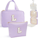 YOOLIFE Kids Toiletry Bag Initial Makeup Bag for Teen Girls - Birthday Gifts for 7 8 9 10 11 12 13 14 15 16 17 18 Year Old Girls, Teen Girl Gifts Trendy Stuff - Letter L, Purple