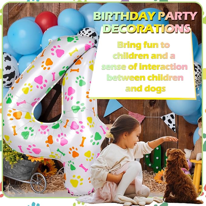 40 Inch Multi-color Dog Paw Balloons, Numeral 4 Birthday Balloons - Image 7