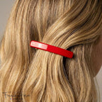 French Amie Rectangular Handmade Small Hair Barrette 2 1/4 Inch with Metal Clasp, Cellulose Acetate Hair Clip Grip for Women & Girls, Strong Hold for Fine Hair, Bangs, and Half-Up Styling (Red)
