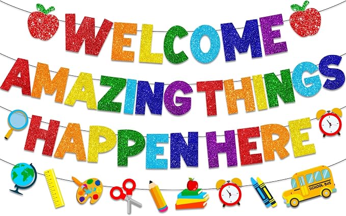 Welcome Amazing Things Happen Here Banner, Welcome Back Banner School by Lenyunge