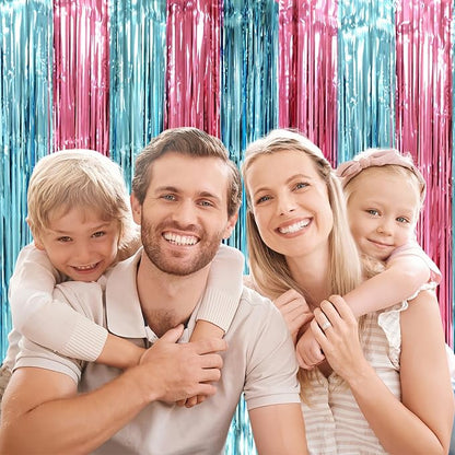 Voircoloria Blue Pink Foil Fringe Backdrop Curtains, 2 Pack | Tinsel Streamers - Image 6