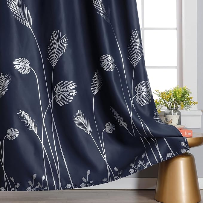 Silver Blackout Curtain for Bedroom 100W x 96L Inch Length Palm Tree Design - Image 4