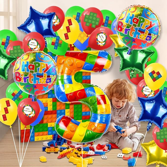 40 Inch Building Block Number Balloon Colorful Block Foil Balloons Block Themed - Image 6