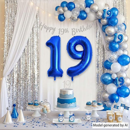 Navy Blue Number 19 Balloon 40 Inch, Shiny Metallic Numeral Party Supplies | - Image 6