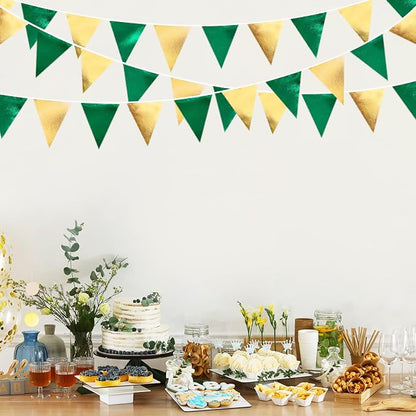 Green Gold Party Decorations Metallic Fabric Triangle Pennant Banner Flag - Image 6