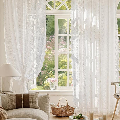 Anmao Vintage White Lace Curtains 45 Inches Long 2 Panels Set, Romantic Elegant - Image 5