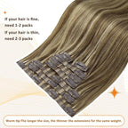 Full Shine Seamless Clip in Hair Extensions 12 Inch Dark Brown with Honey Blonde Highlights Real Human Hair Extensions for Short Hair 8PCS 95G