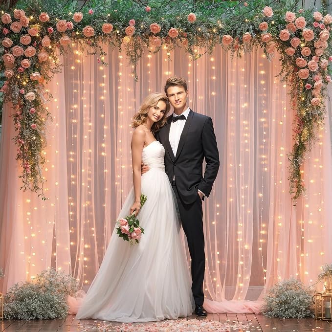 10x10ft Peach Tulle Backdrop Curtain - Image 3