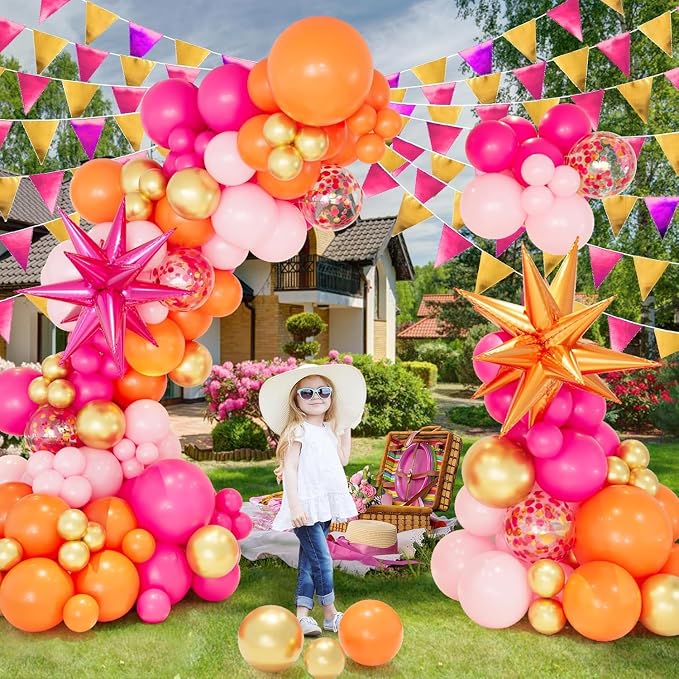 Pink Orange Balloon Garland Arch Kit - Image 4