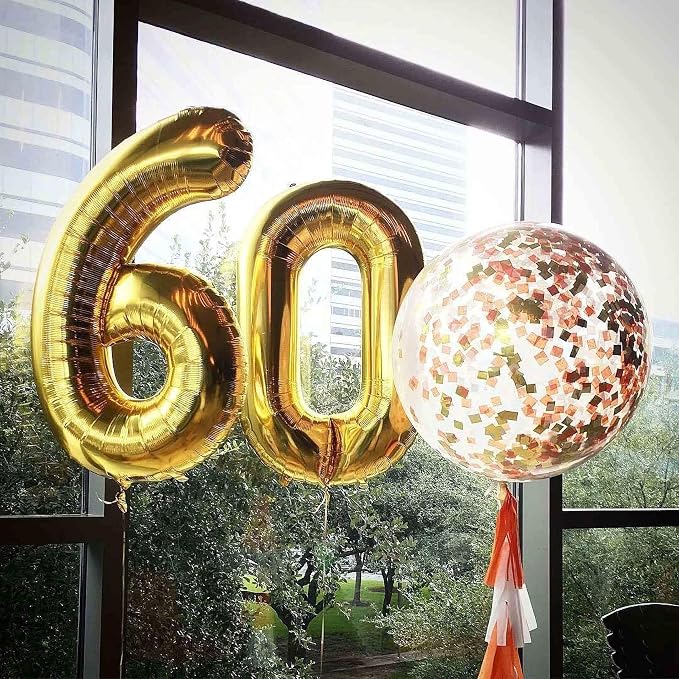Gold 60 Number Balloons, 40 Inch Giant Number 60 Balloons Foil Mylar Helium - Image 7