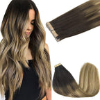 GOO GOO Tape in Hair Extensions Human Hair, 2/6/18 Balayage Brown to Dirty Blonde, 22inch 100g 40pcs, Skin Weft Seamless Invisible, Silky Straight with Thick Ends, Remy Human Hair