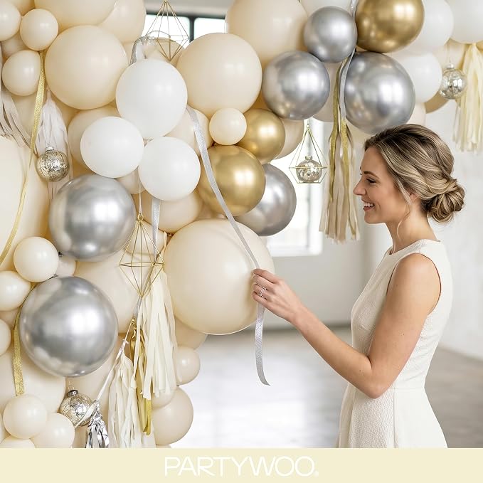PartyWoo Beige Balloons 127pcs Different Sizes of 36 18 12 10 5 Inch Cream - Image 9