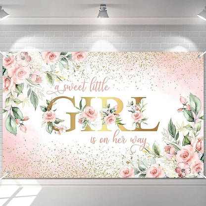 Avezano Girl Baby Shower Backdrop Pink Floral Sweet Baby Baby Shower Banner A by AVEZANO