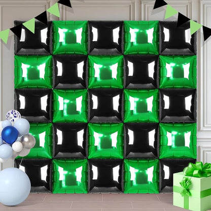 Black and Green Square Foil Balloons 25 Pcs Metallic Black and Green Balloons by Unknown