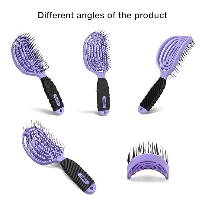 NuWay 4HAIR DoubleC U.S. Patented Double Curved Detangling Brush is Hair Dryer Safe (Violet)