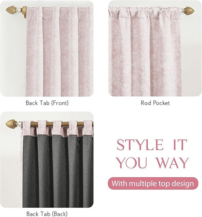 Beauoop Pink Floral Jacquard Blackout Curtains - Image 5