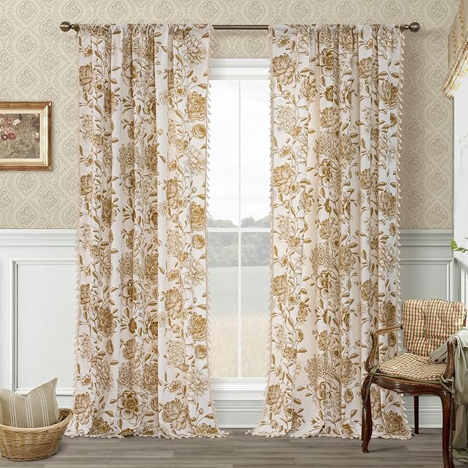 Vintage Tan Floral Curtains - Image 2