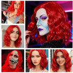 BUFASHION 14" Women Short Red Kinky Straight Cosplay Synthetic Wigs With Air Bangs 46 Colors Available (Red)