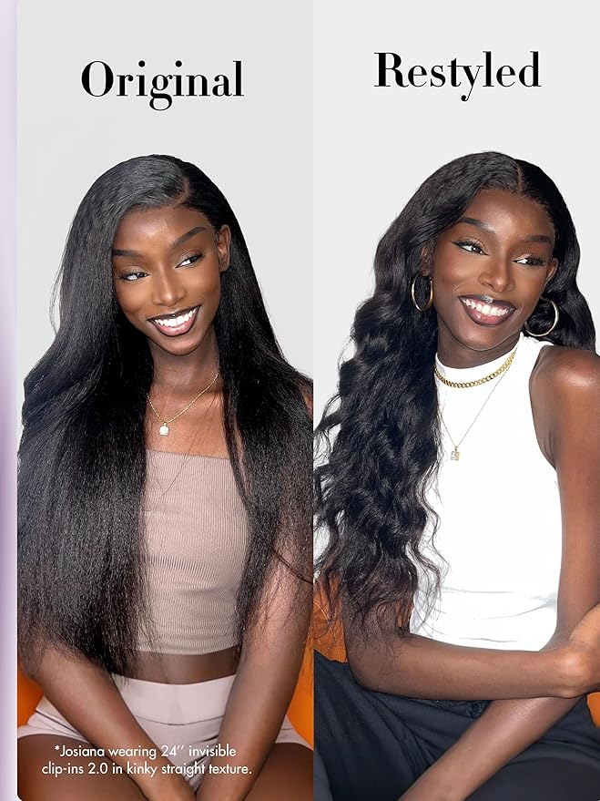 LUVME Invisible Clip in Hair Extensions, Kinky Straight Real Human Hair Remy Hair Clip ins for Women, Natural Human Hair, 18 inch 110g 7Pcs, Natural Black